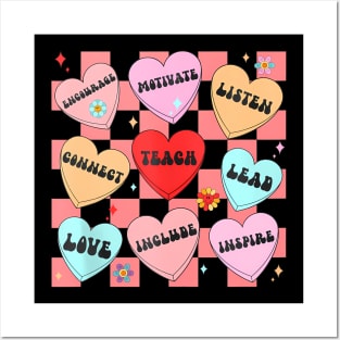 Groovy Teach Love Inspire Candy Happy Valentines Day Posters and Art